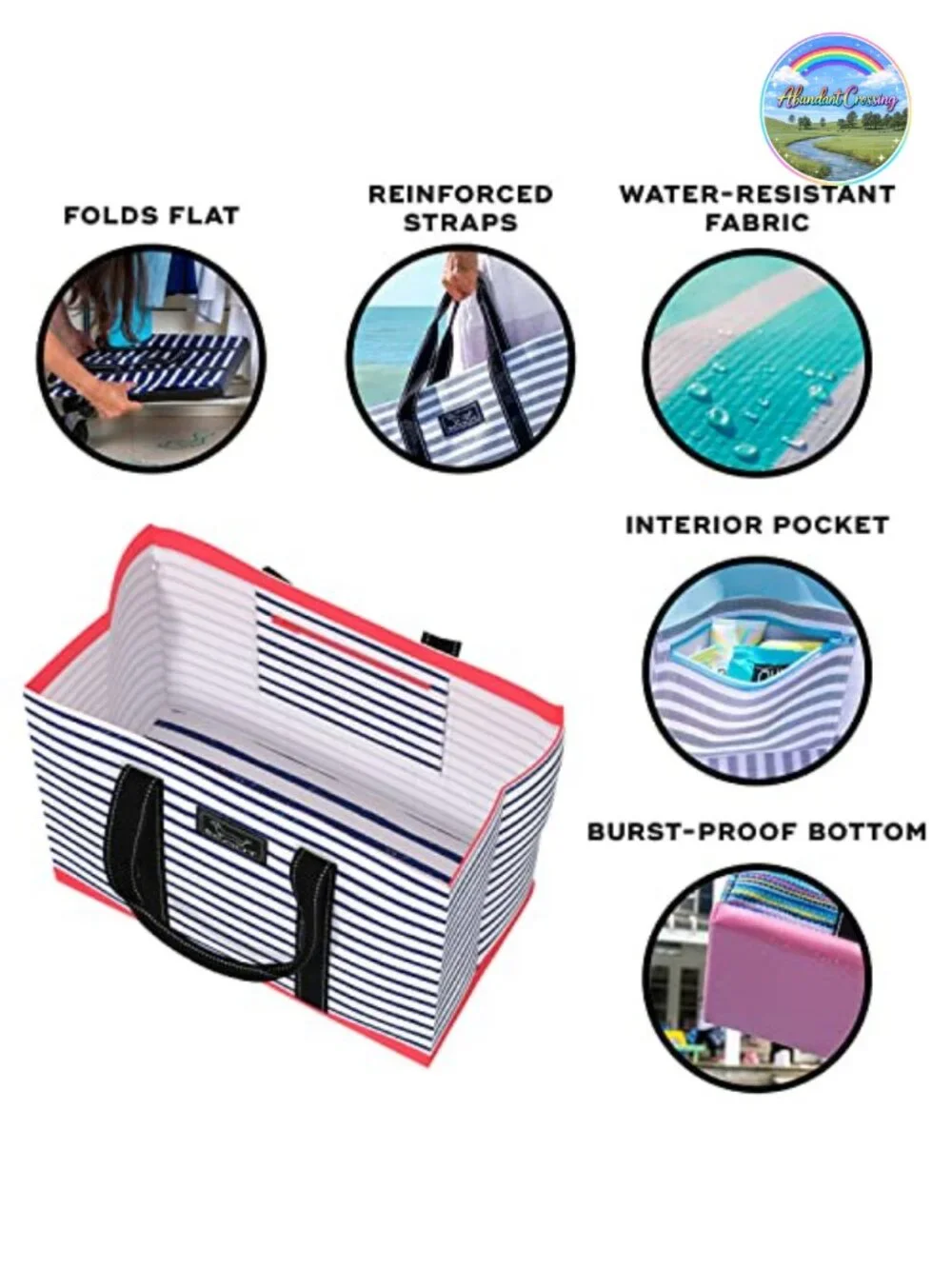 Large Water-Resistant Woven Polypropylene Open Top Beach Pool Tote Bag